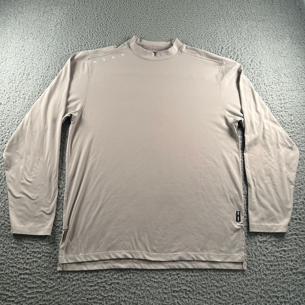 ASRV‎ Shirt Mens L Long Sleeve Performance Mock Neck Taupe Light Gray Athletic